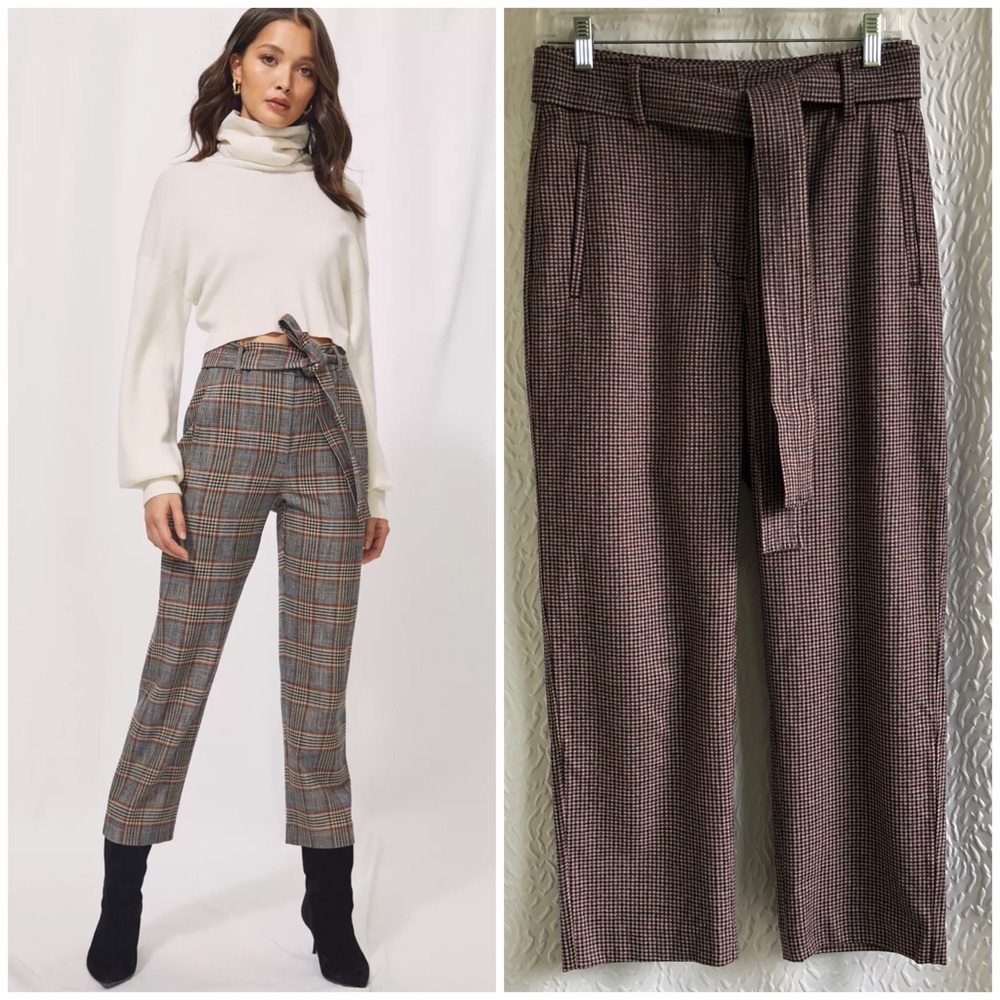 Aritzia Wilfred New Tie Front Pant Wool Cashmere Blend Eliot Plaid Print Pants